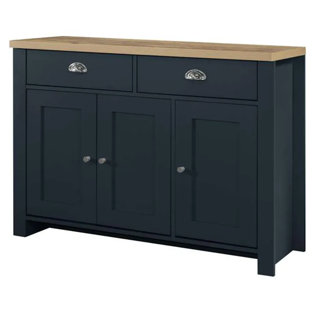 Highgate 3 Door 2 Drawer Sideboard - Navy, Oak