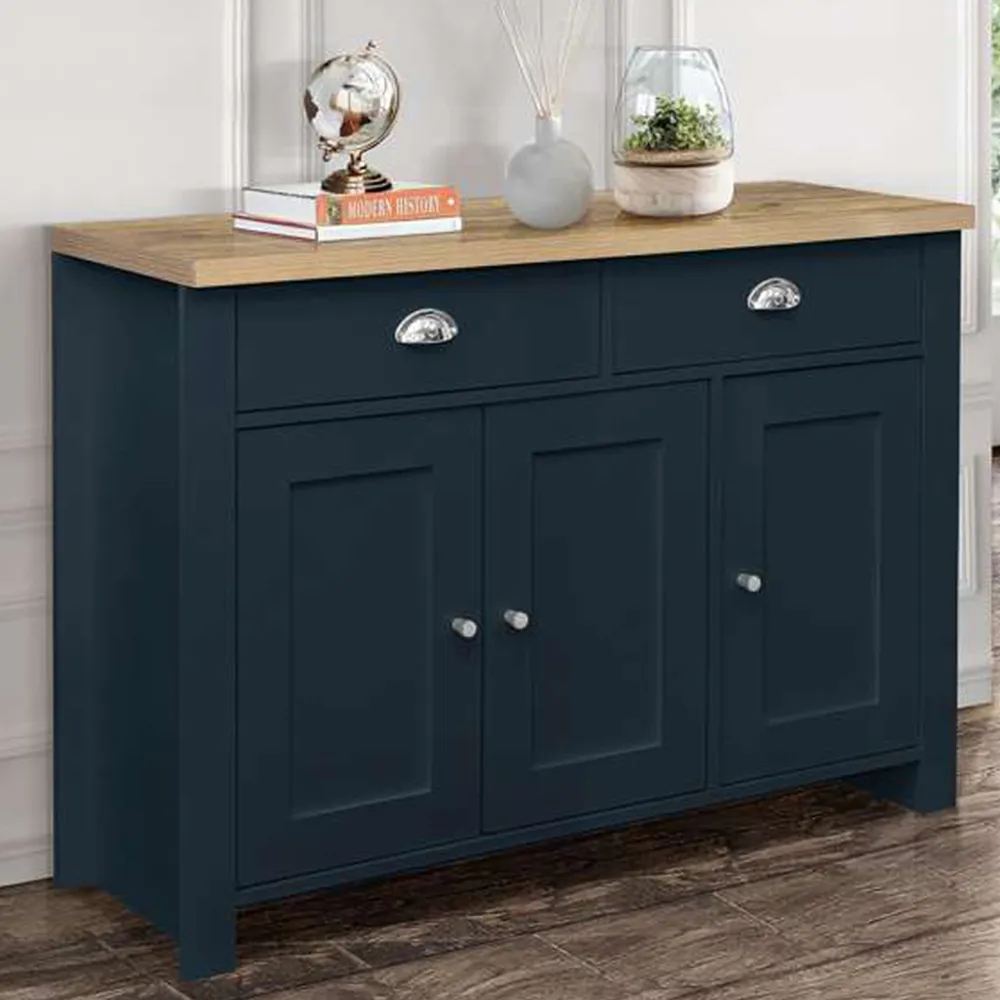 Highgate 3 Door 2 Drawer Sideboard - Navy, Oak