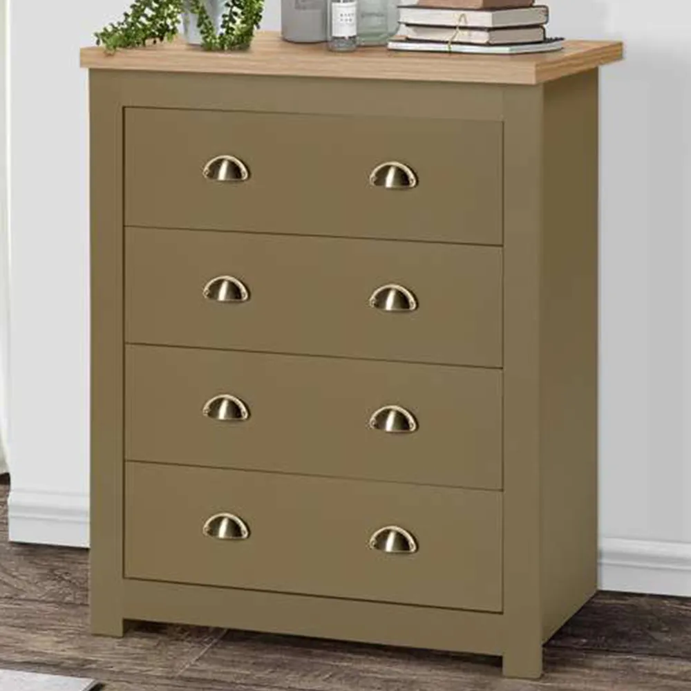 Highgate 4 Drawer Storage Chest - Green, Oak