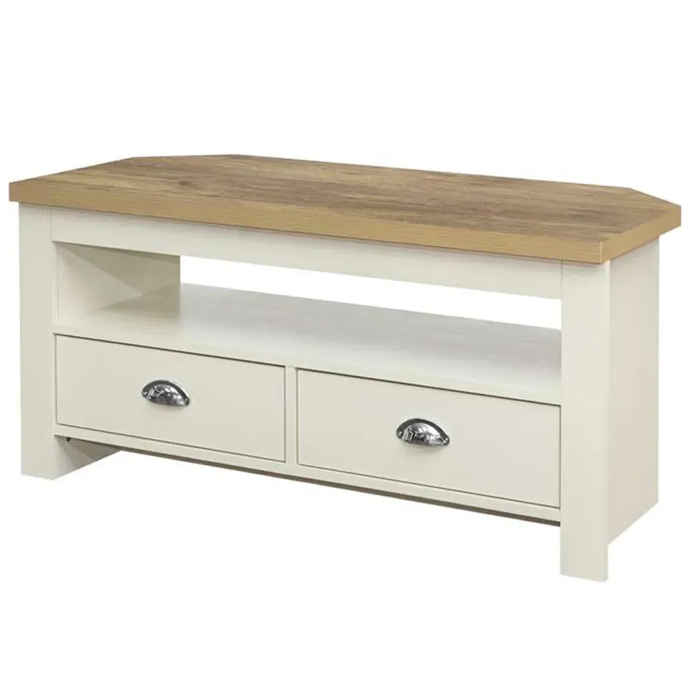 Highgate Corner TV Unit with Storage - Cream, Oak