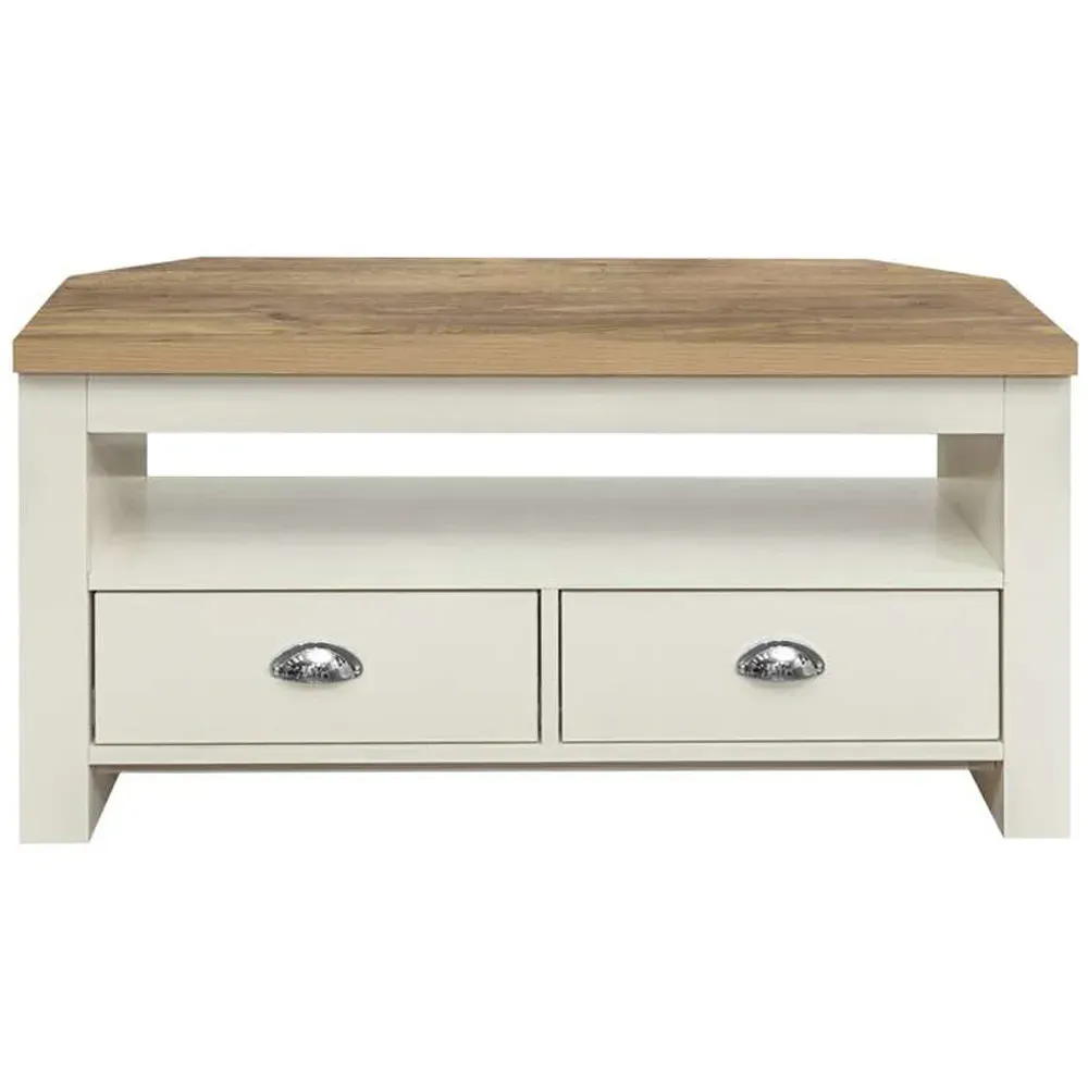 Highgate Corner TV Unit with Storage - Cream, Oak