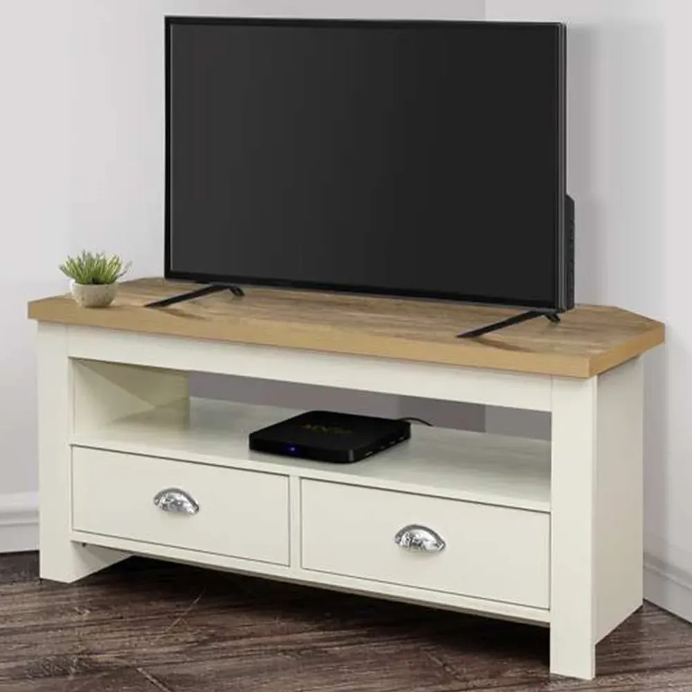 Highgate Corner TV Unit with Storage - Cream, Oak image