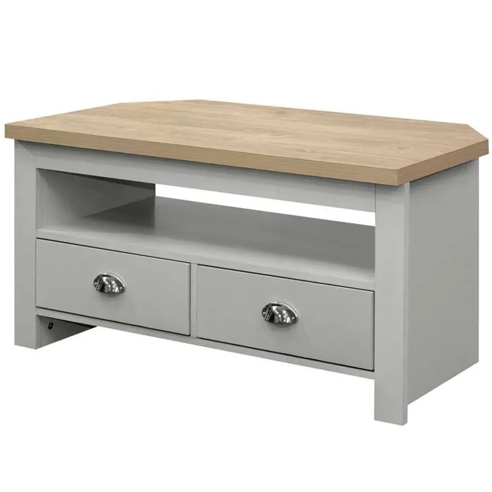 Highgate Corner TV Unit with Storage - Grey, Oak