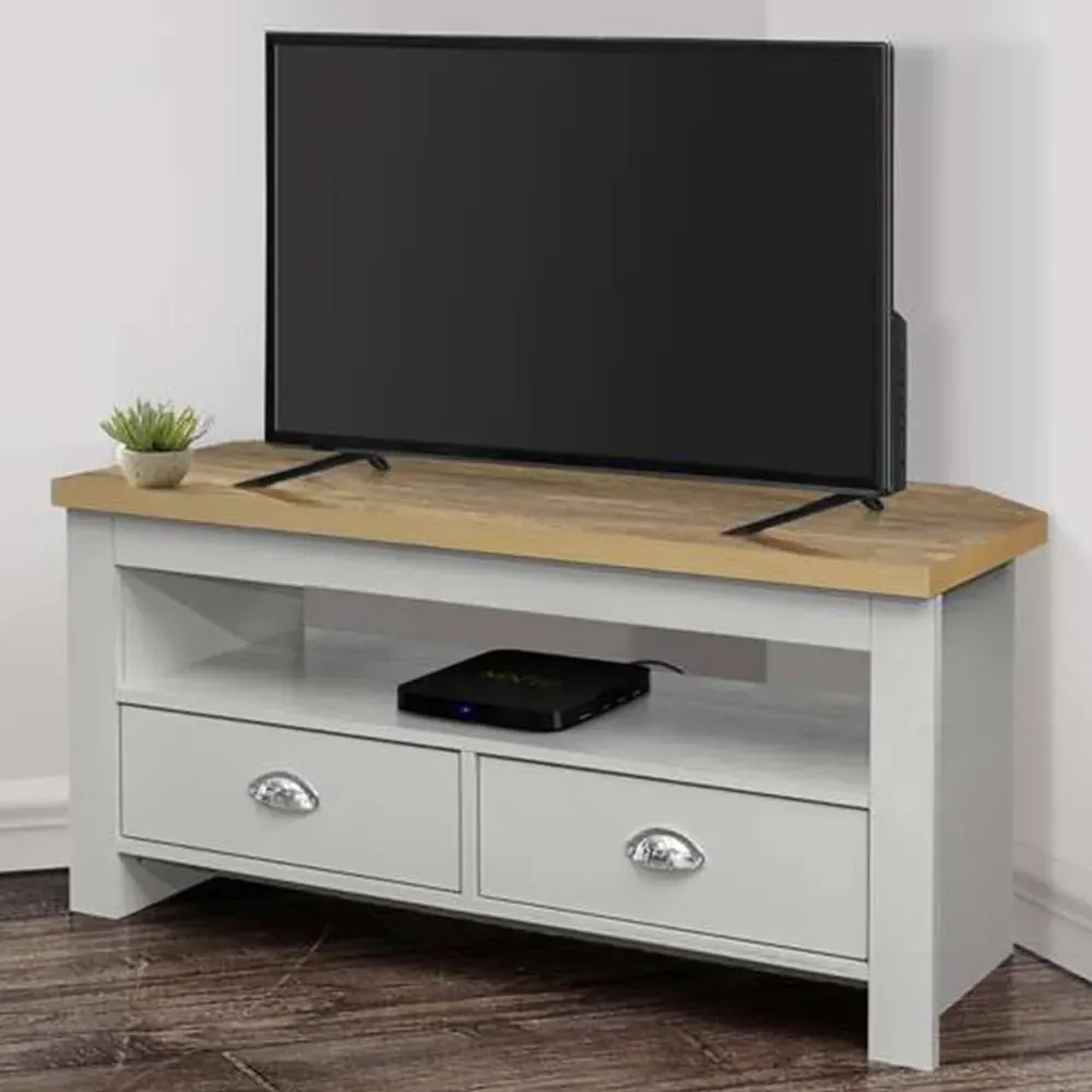 Highgate Corner TV Unit with Storage - Grey, Oak