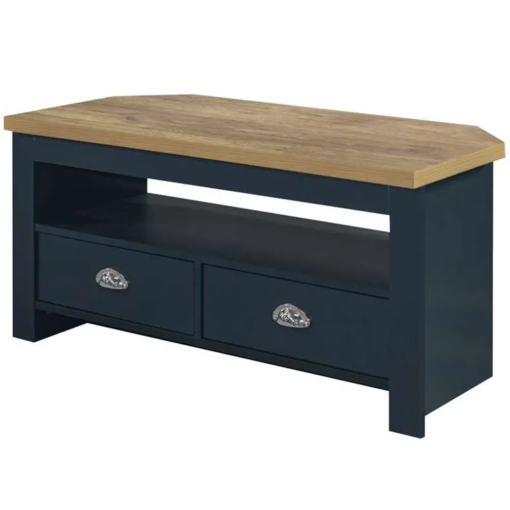 Highgate Corner TV Unit with Storage - Navy, Oak