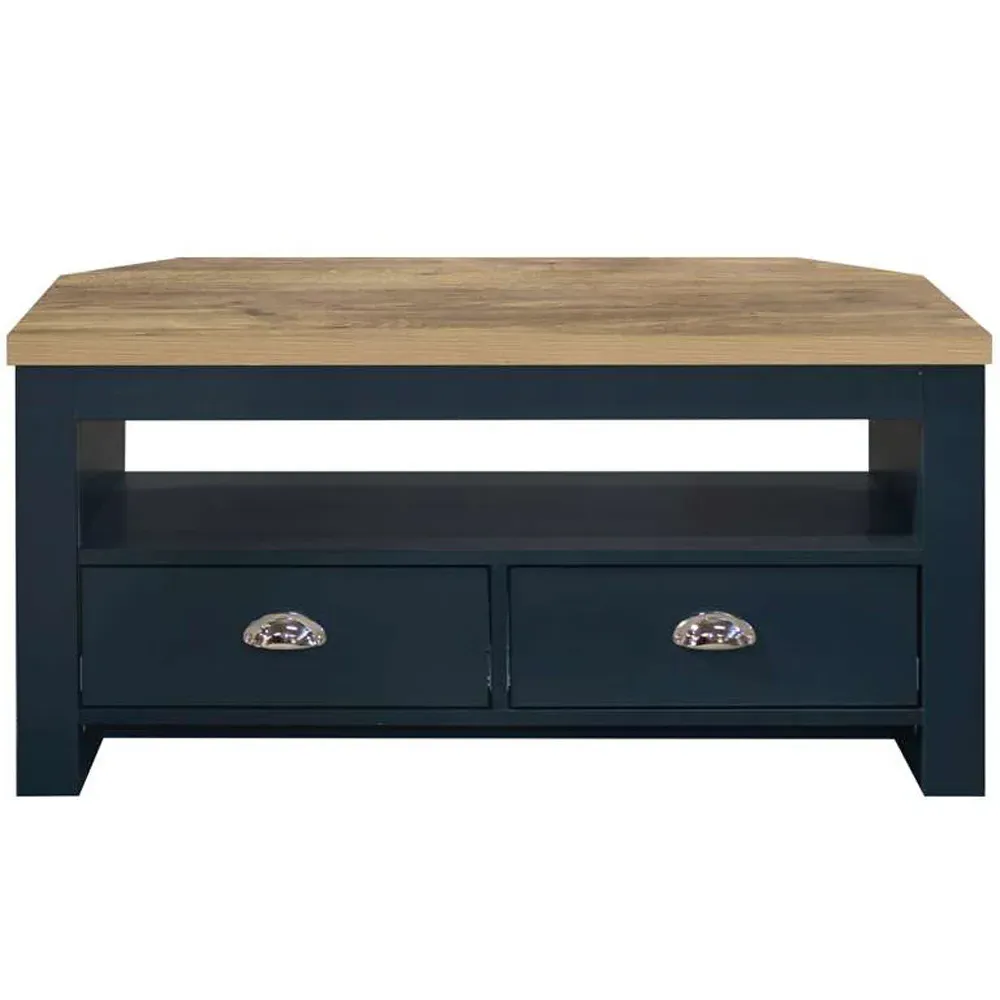 Highgate Corner TV Unit with Storage - Navy, Oak