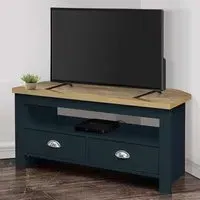 Highgate Corner TV Unit with Storage - Navy, Oak