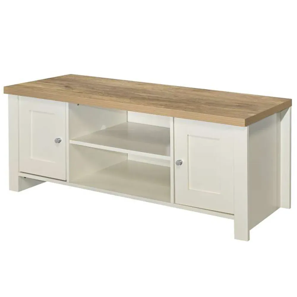 Highgate Large TV Unit with Storage - Cream, Oak