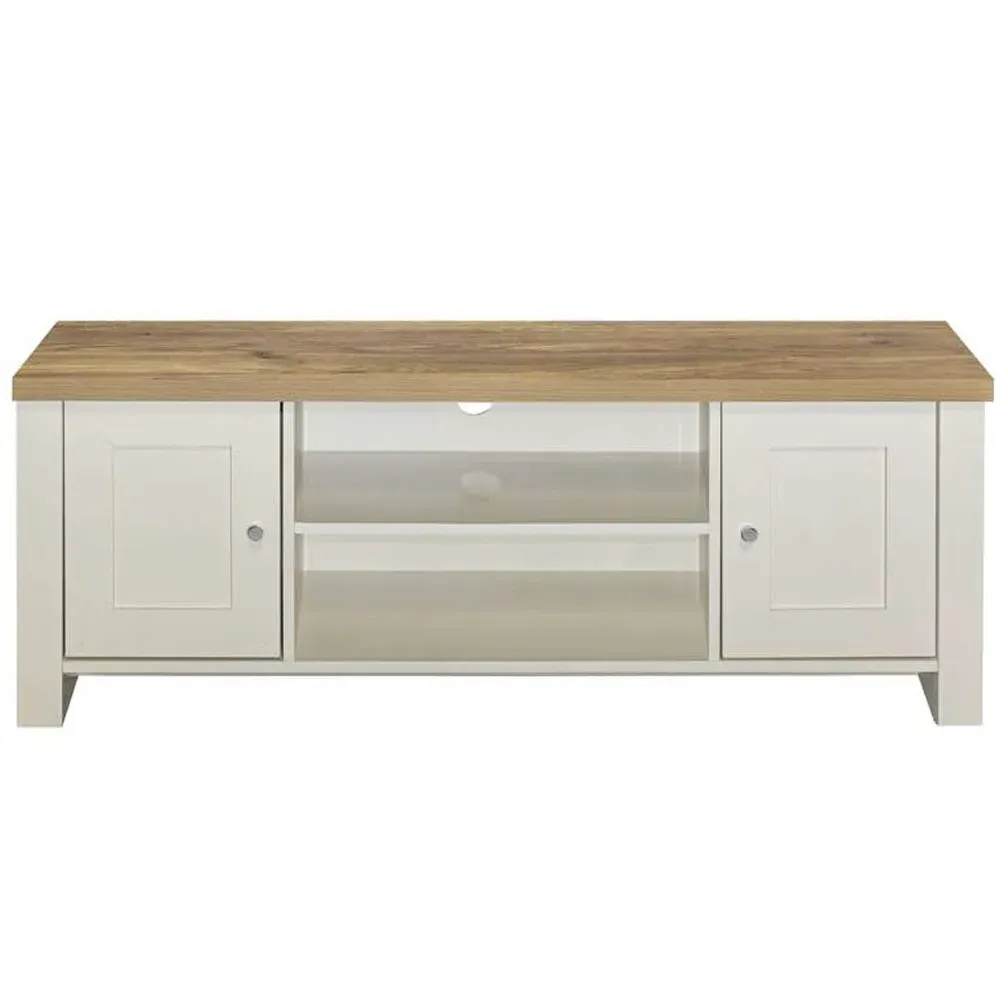 Highgate Large TV Unit with Storage - Cream, Oak