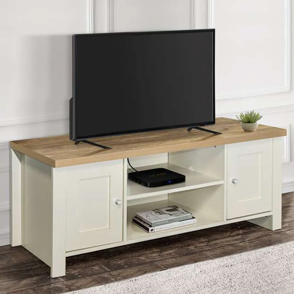 Highgate Large TV Unit with Storage - Cream, Oak