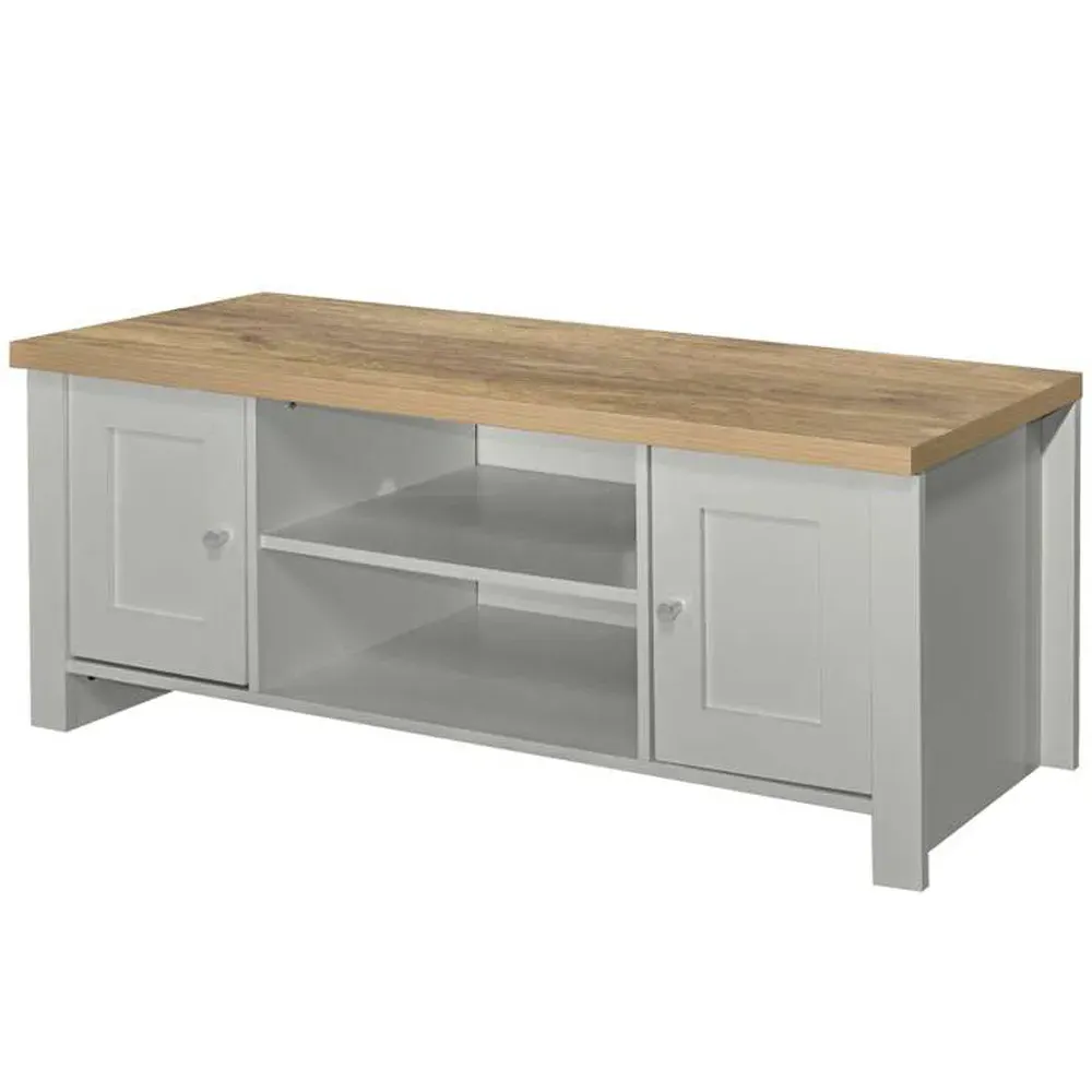 Highgate Large TV Unit with Storage - Grey, Oak