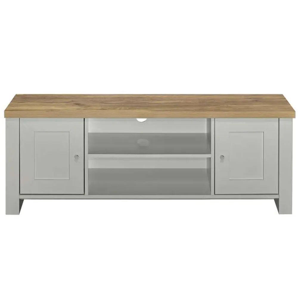 Highgate Large TV Unit with Storage - Grey, Oak