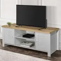 Highgate Large TV Unit with Storage - Grey, Oak
