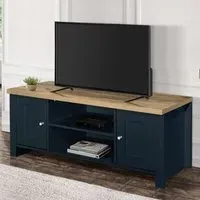 Highgate Large TV Unit with Storage - Navy Blue, Oak