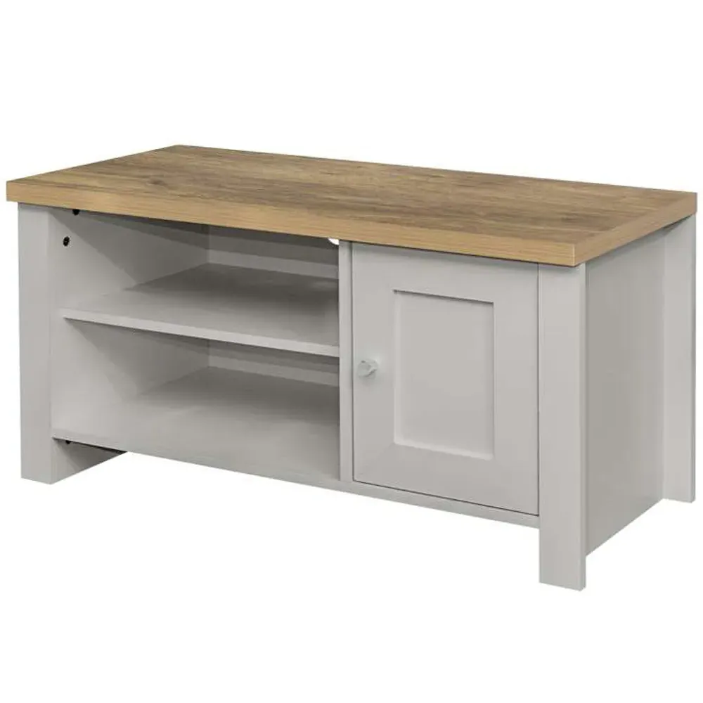 Highgate Small TV Unit with Storage - Grey, Oak