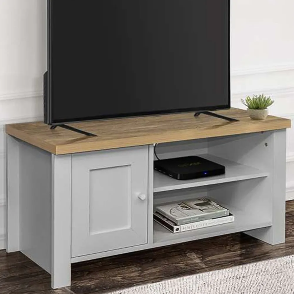 Highgate Small TV Unit with Storage - Grey, Oak image