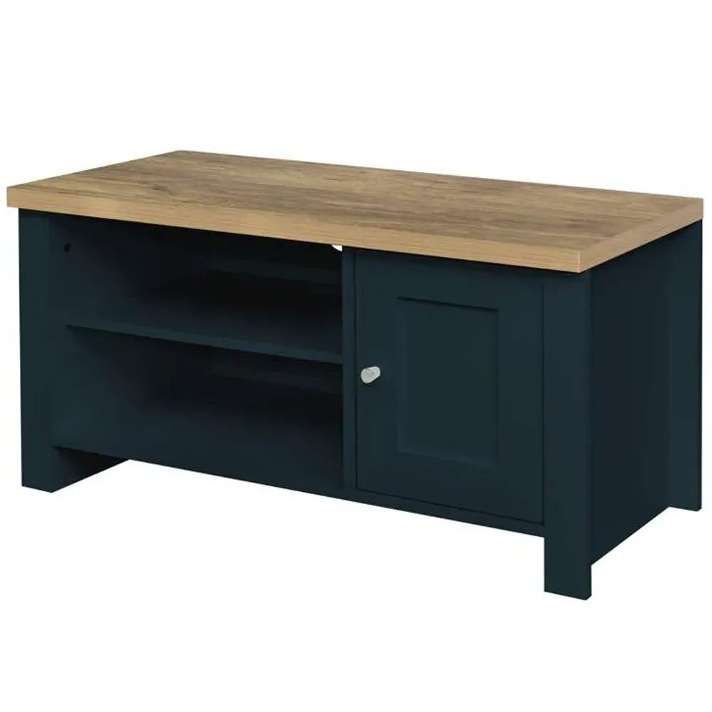 Highgate Small TV Unit with Storage - Navy Blue, Oak