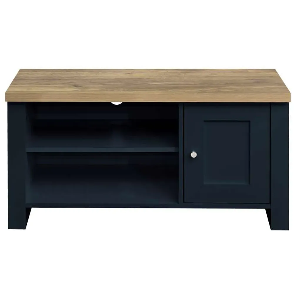 Highgate Small TV Unit with Storage - Navy Blue, Oak