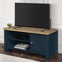 Highgate Small TV Unit with Storage - Navy Blue, Oak