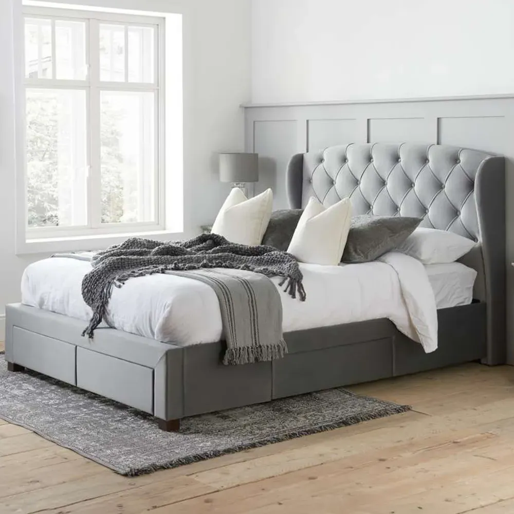 Hope King Size Bed Frame with Storage - Grey