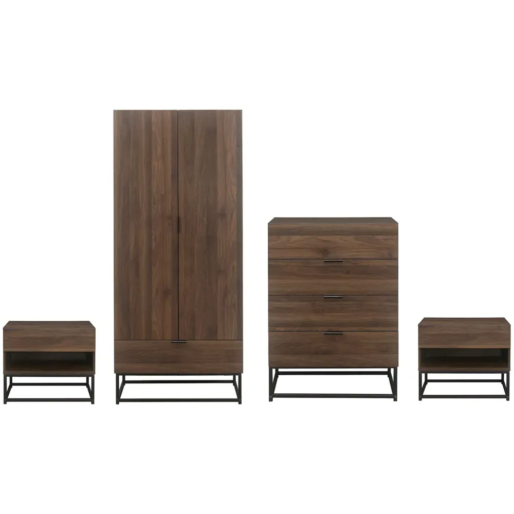 Houston 4 Piece Bedroom Furniture Set - Brown, Walnut Effect