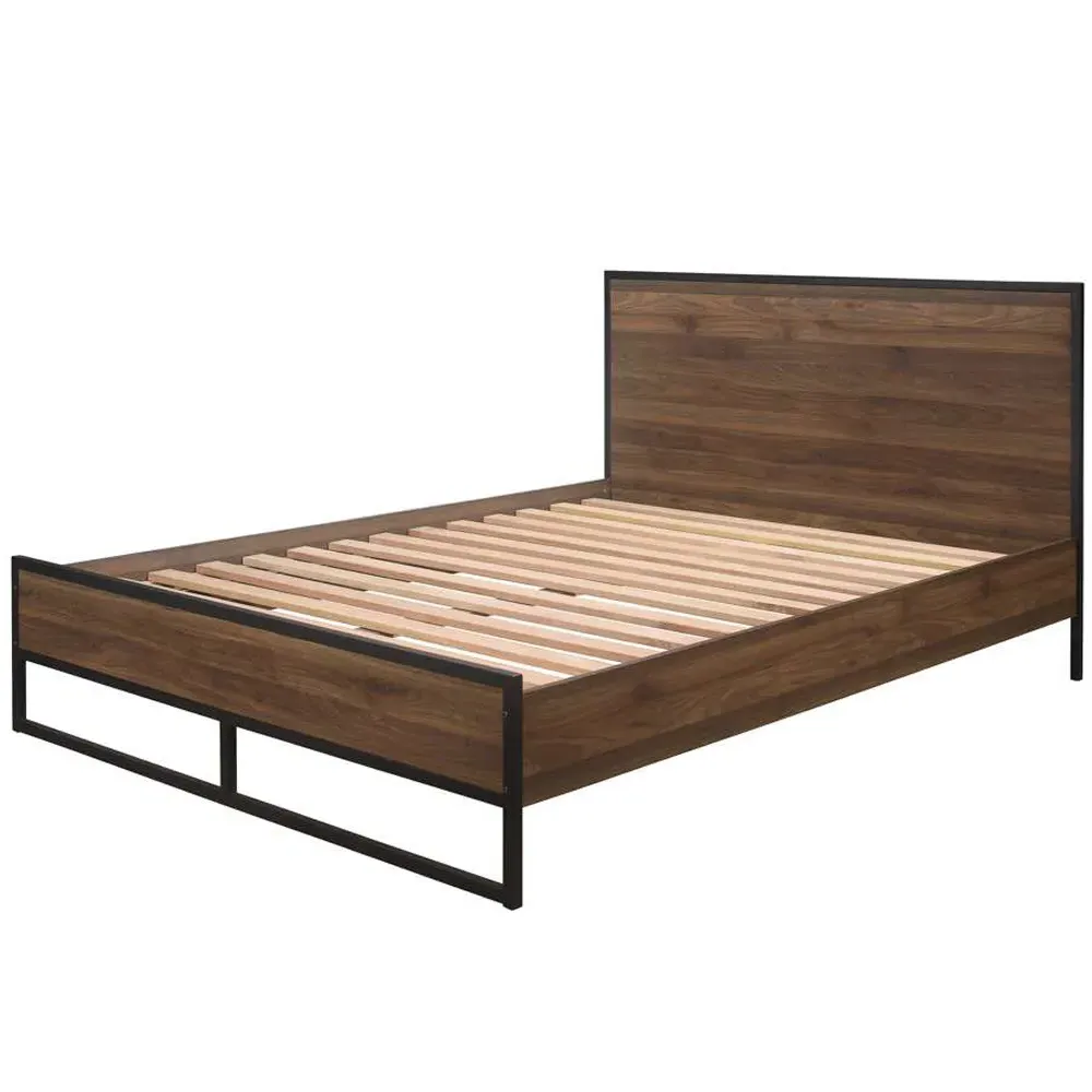 Houston Small Double Bed Frame - Brown, Walnut Wood Effect