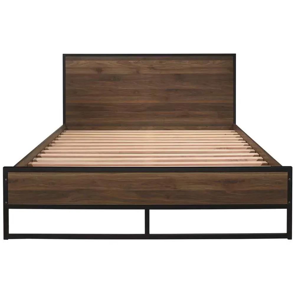 Houston Small Double Bed Frame - Brown, Walnut Wood Effect