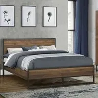 Houston Small Double Bed Frame - Brown, Walnut Wood Effect