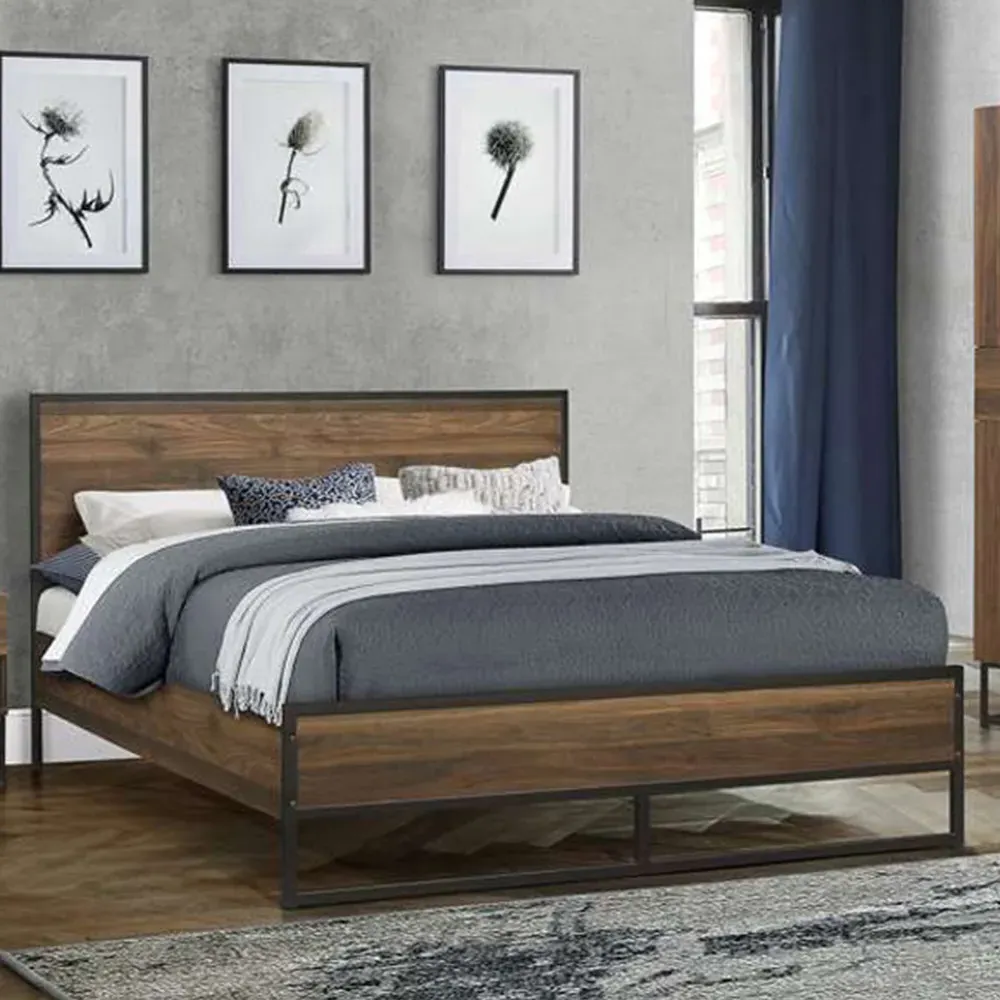 Houston Small Double Bed Frame - Brown, Walnut Wood Effect