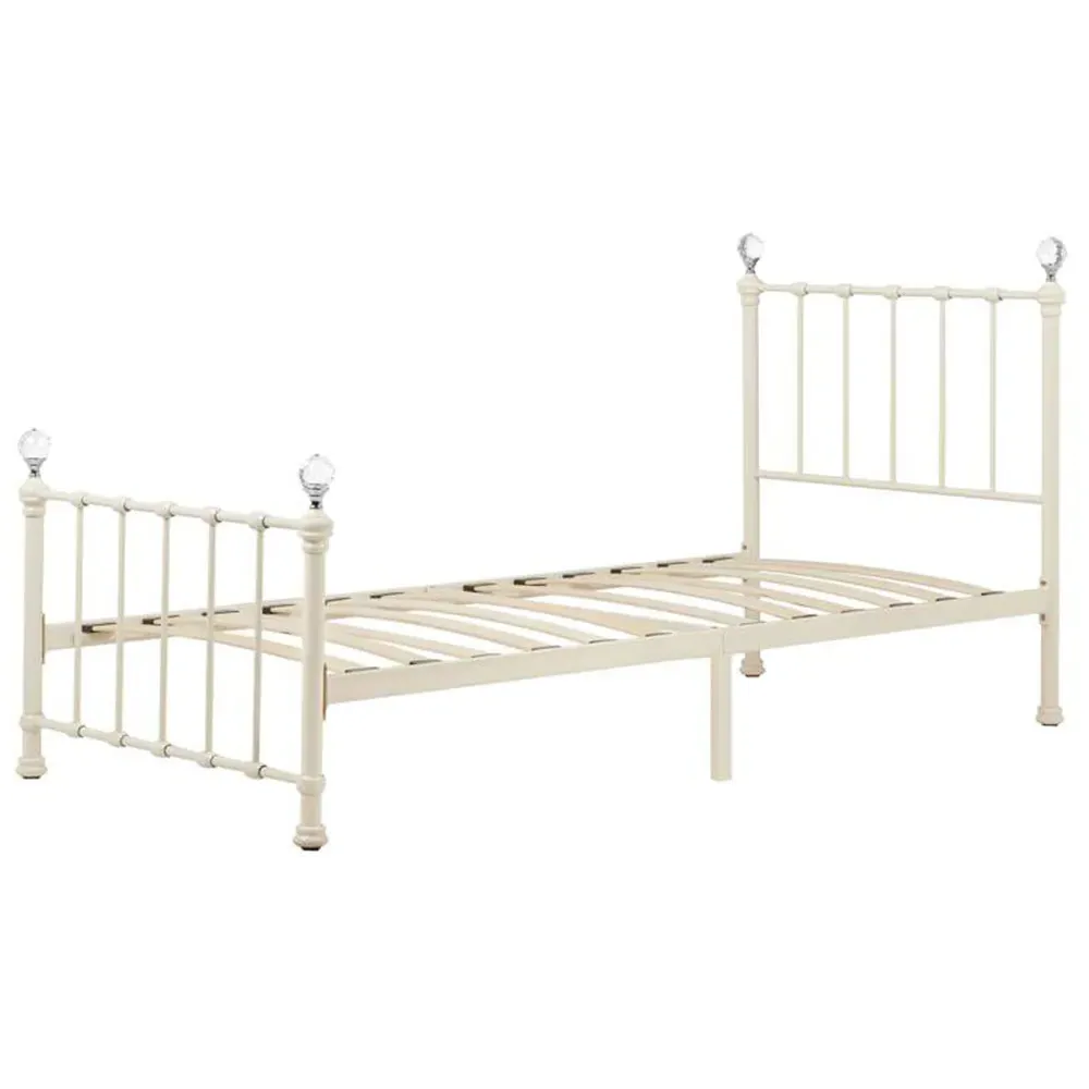 Jessica Single Bed Frame with Crystal Finials - Cream