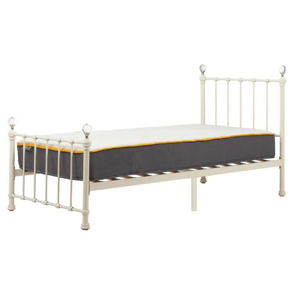 Jessica Single Bed Frame with Crystal Finials - Cream