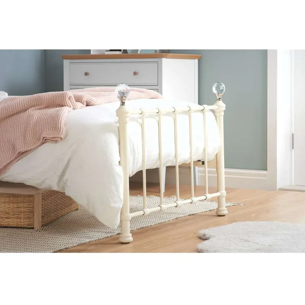 Jessica Single Bed Frame with Crystal Finials - Cream