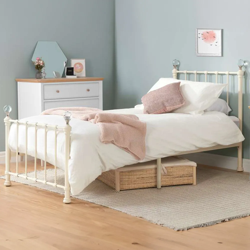 Jessica Single Bed Frame with Crystal Finials - Cream
