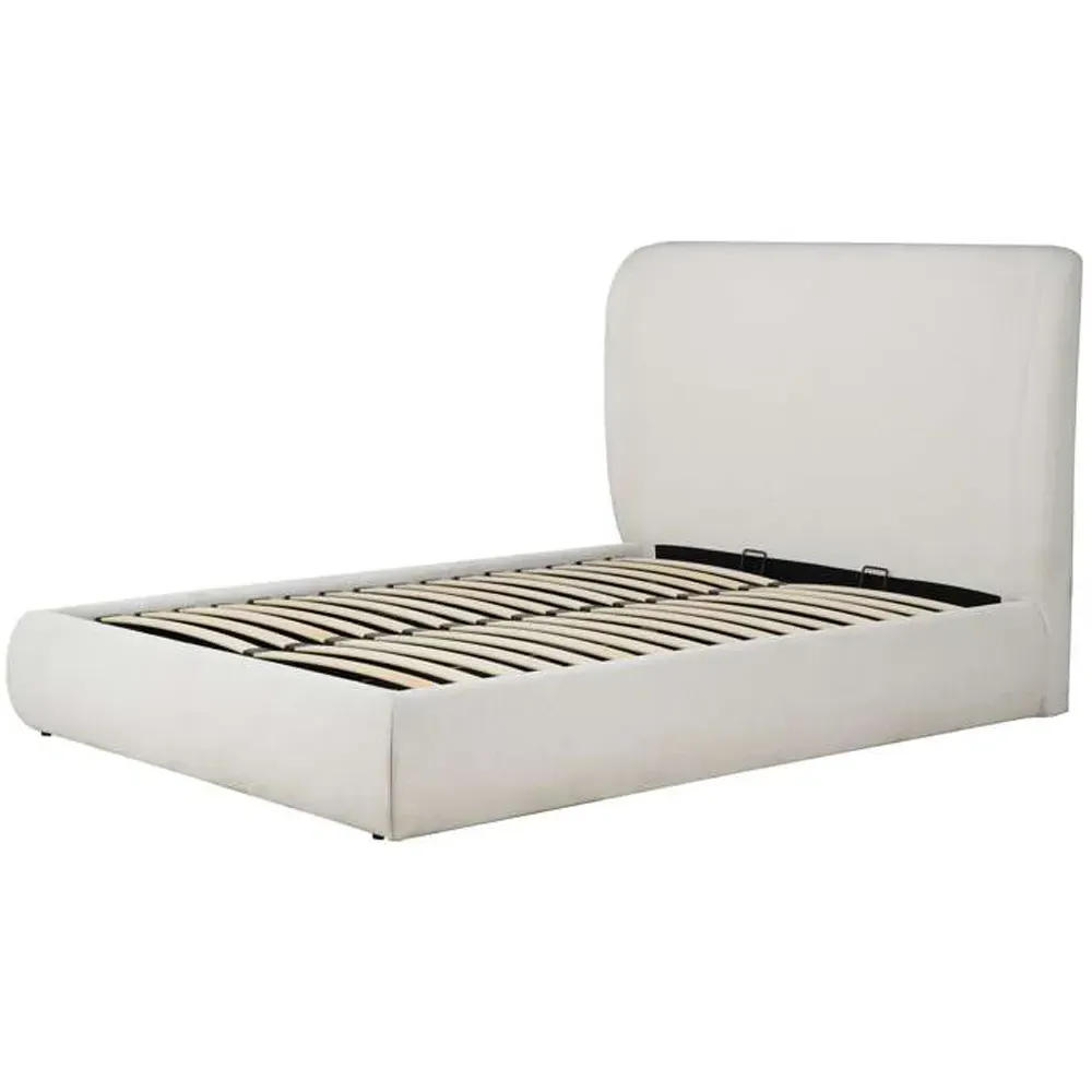 Lanis Double Ottoman Bed with Storage - White, Linen