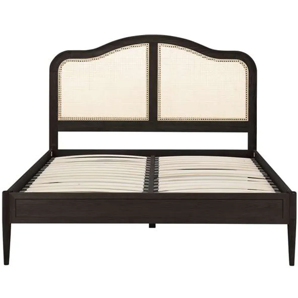Leonie Double Bed Frame with Rattan Headboard - Black, Oak