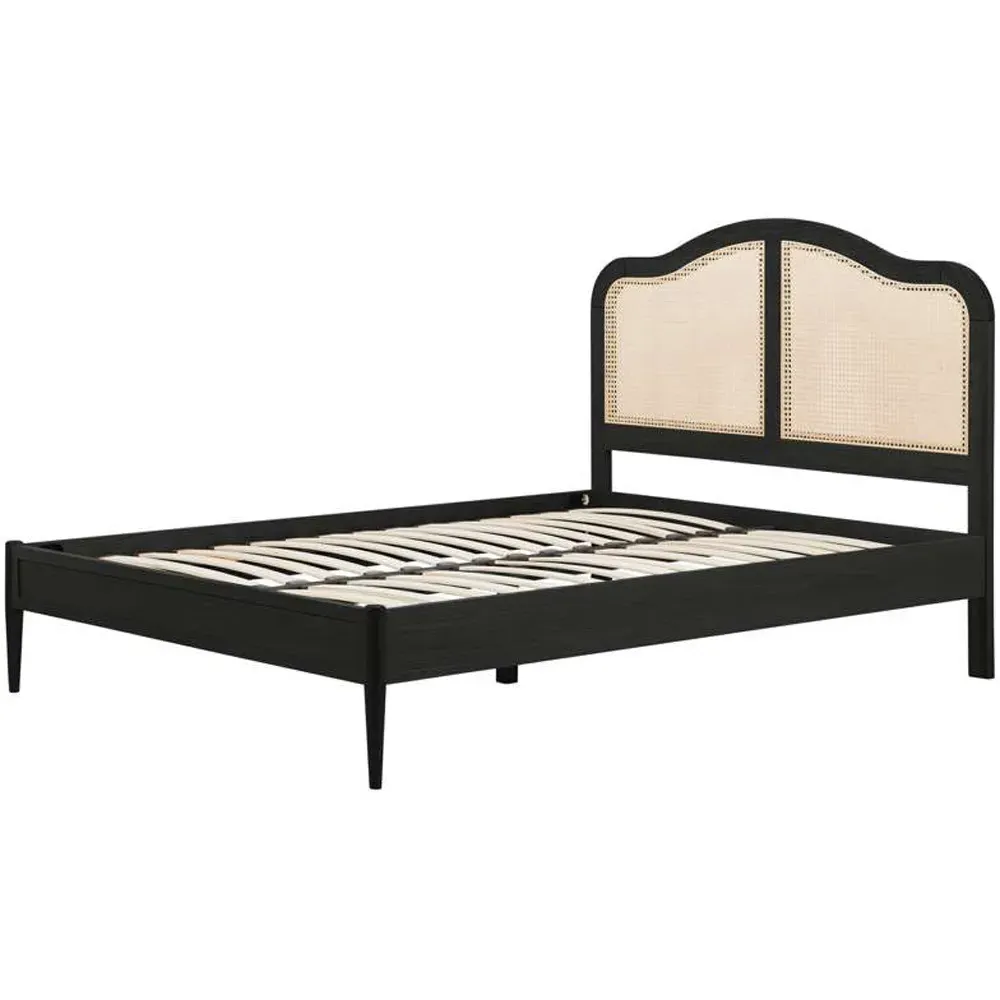 Leonie Super King Size Bed Frame with Rattan Headboard - Black, Oak