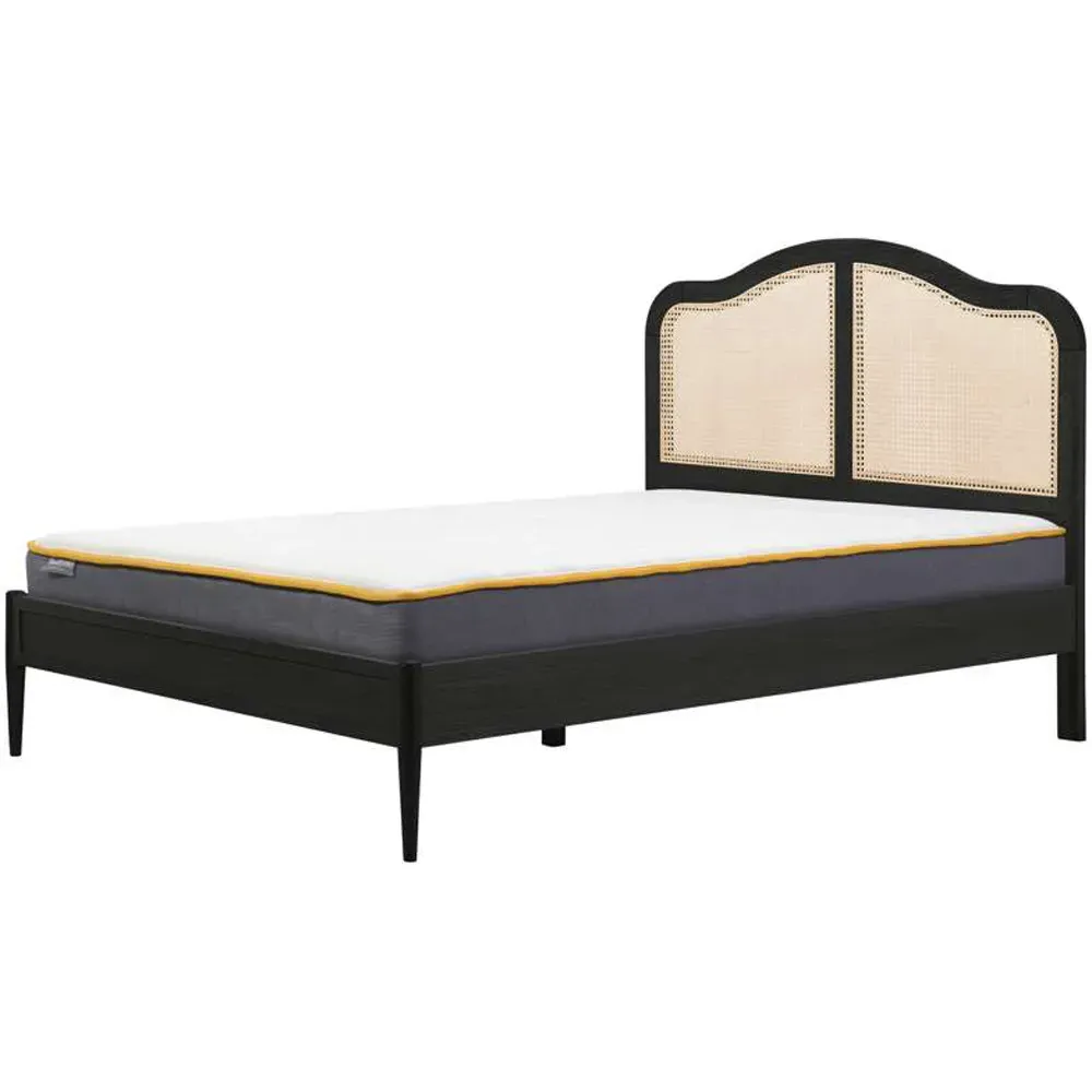 Leonie Super King Size Bed Frame with Rattan Headboard - Black, Oak