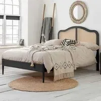 Leonie Super King Size Bed Frame with Rattan Headboard - Black, Oak