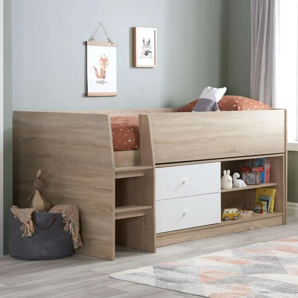 Leyton Single Cabin Bed with Storage - Brown, Chipboard image