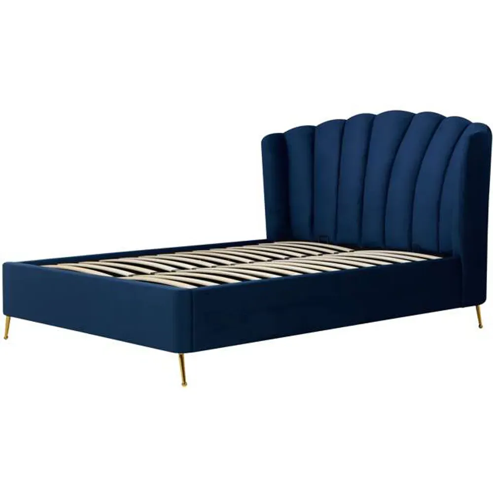 Lottie Double Ottoman Bed with Storage - Blue, Polyester