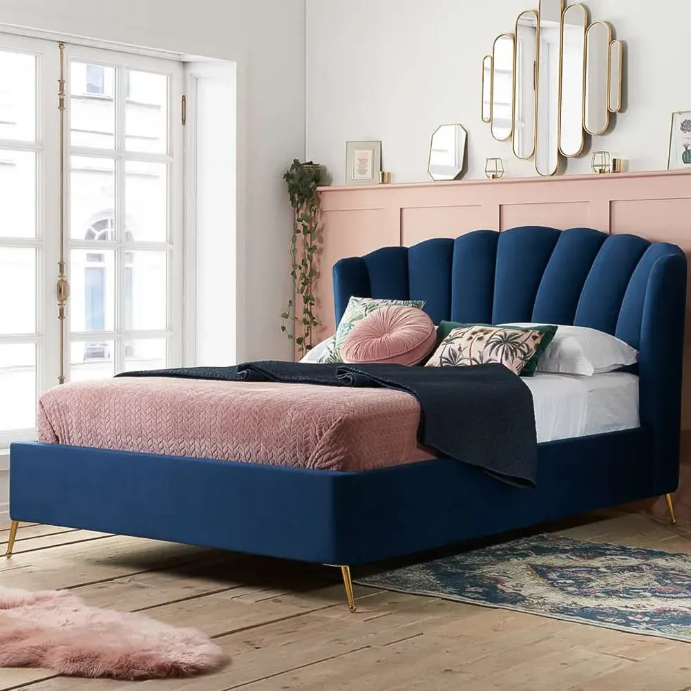 Lottie Double Ottoman Bed with Storage - Blue, Polyester image