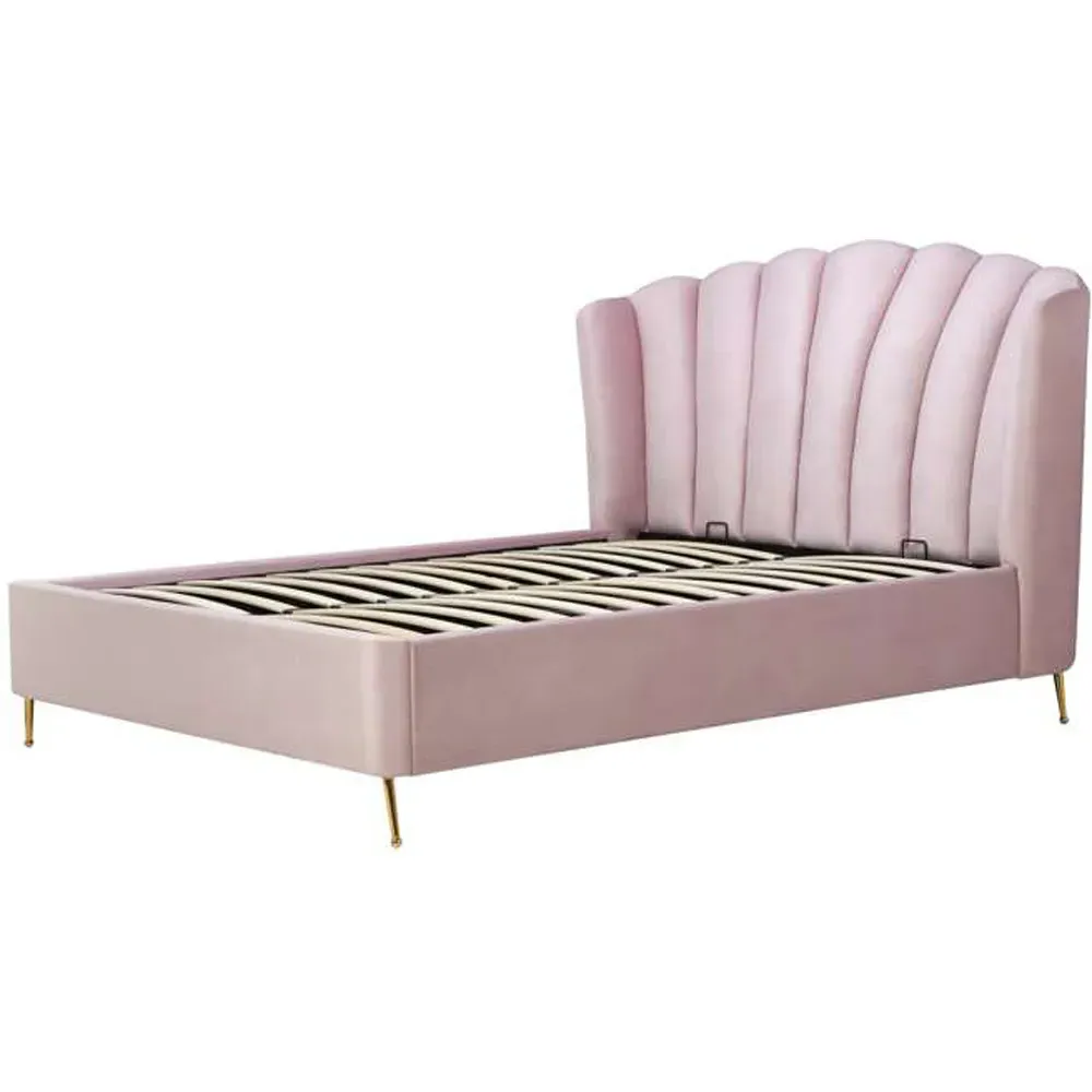Lottie Double Ottoman Bed with Storage - Pink, Polyester