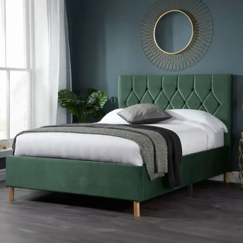Loxley Double Bed Frame - Green, Polyester