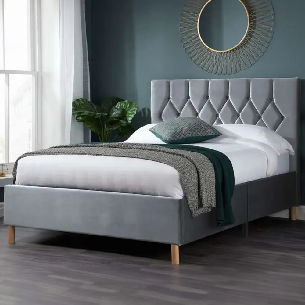 Loxley Double Bed Frame - Grey, Polyester
