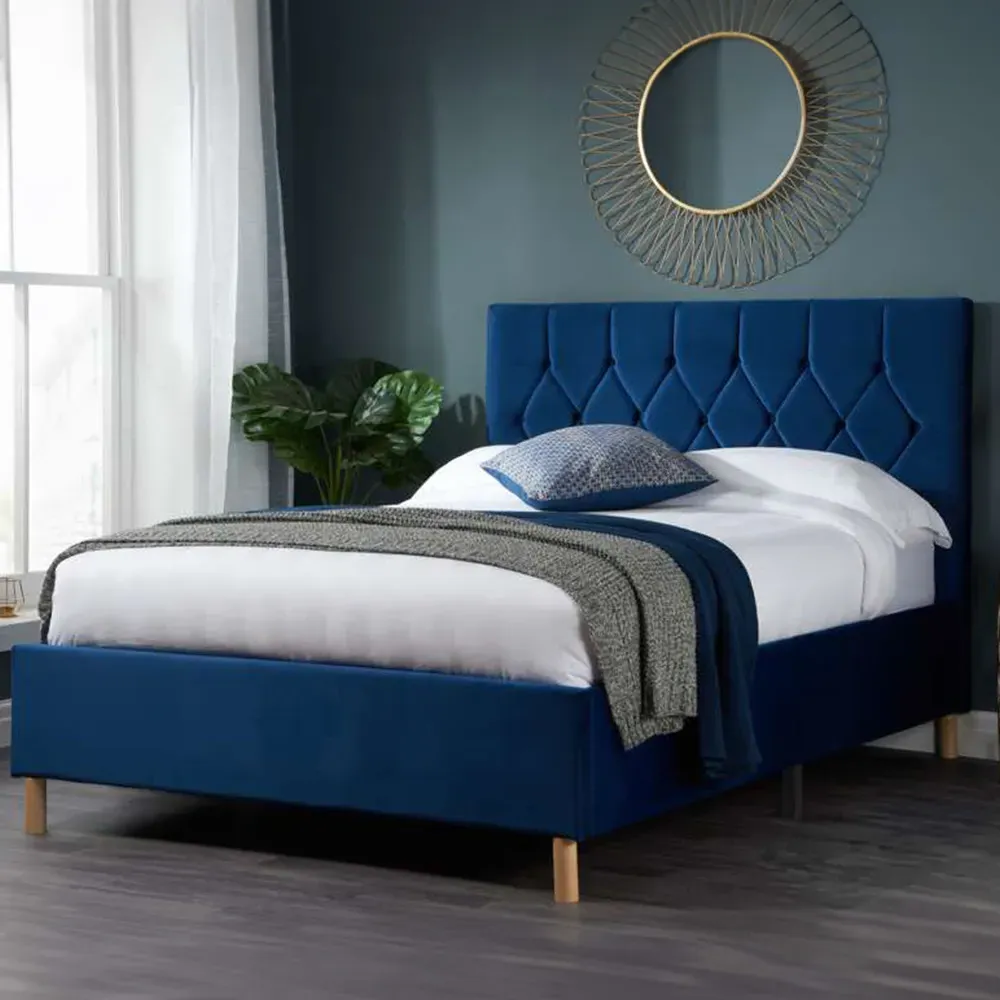Loxley King Size Bed Frame - Blue, Fabric