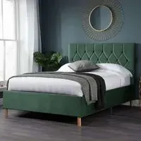 Loxley King Size Bed Frame - Green, Fabric