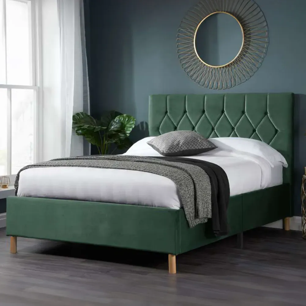 Loxley King Size Bed Frame - Green, Fabric