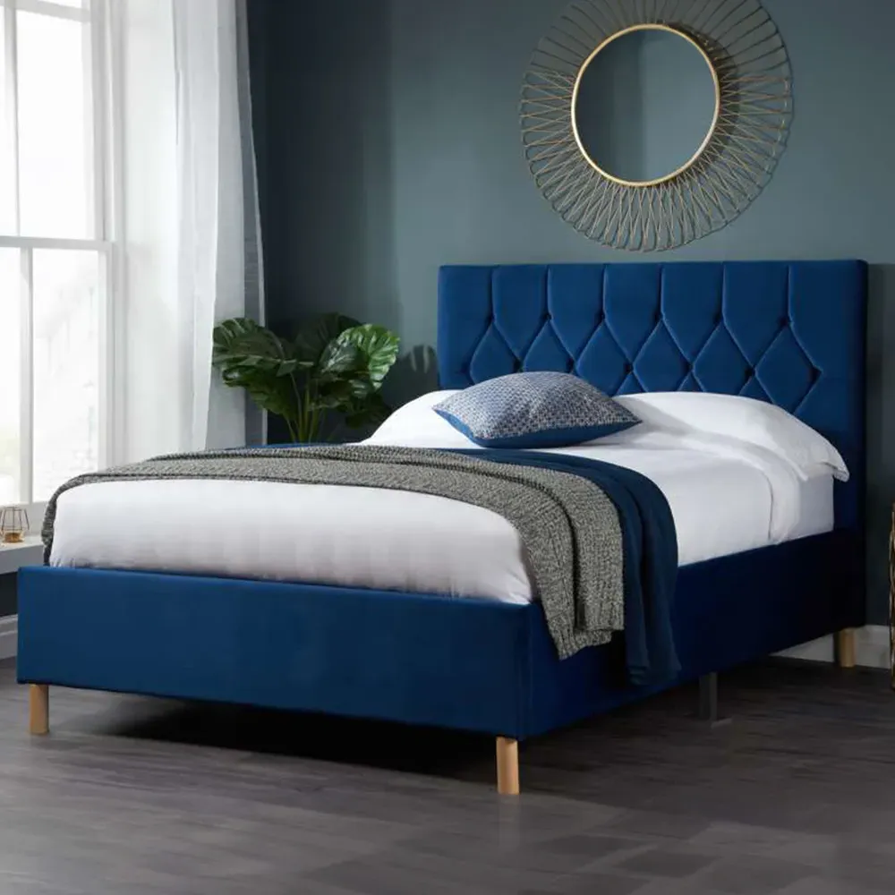 Loxley Small Double Bed Frame - Blue, Fabric image
