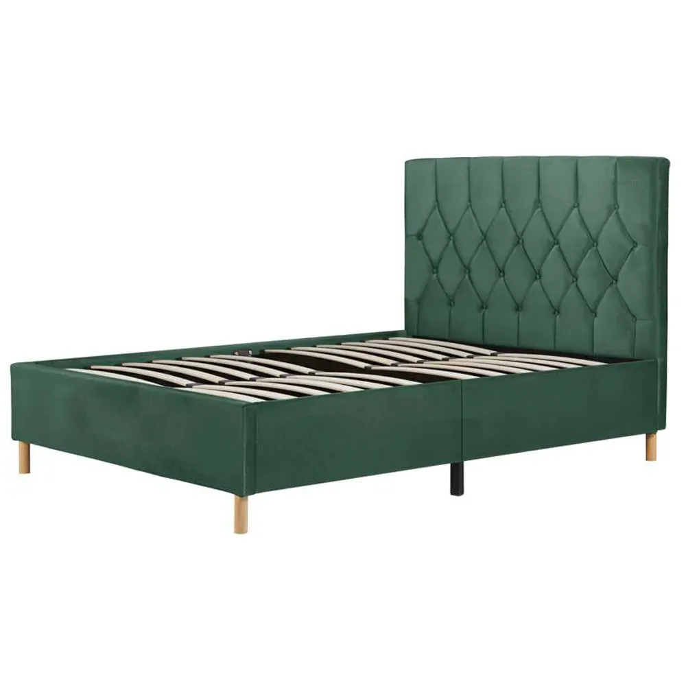 Loxley Small Double Bed Frame - Green, Fabric
