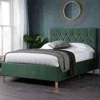 Loxley Small Double Bed Frame - Green, Fabric